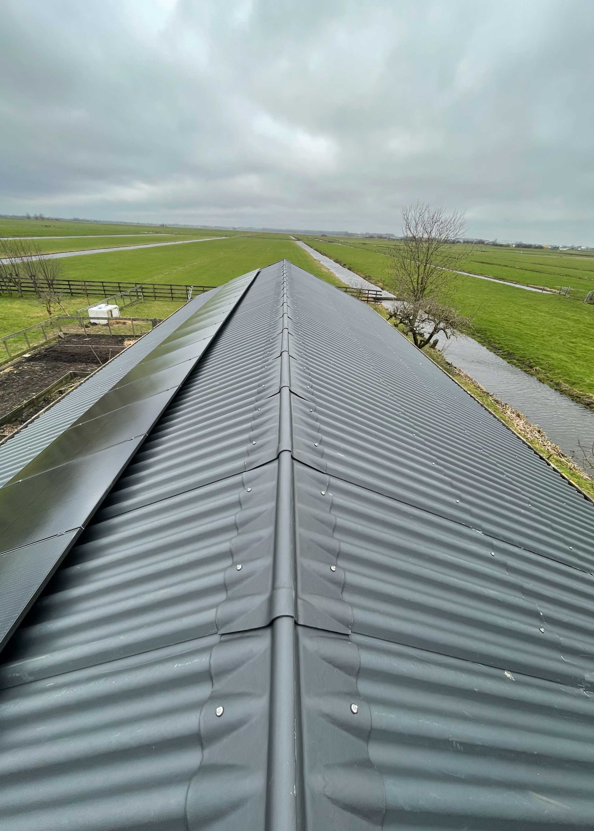 Nieuw cementvezel golfplatendak op de stal in Driebruggen