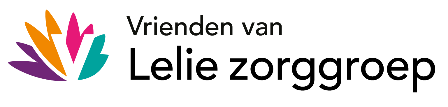 Logo van Lelie zorggroep met 4 gekleurde bladvormen en in het midden een kruis