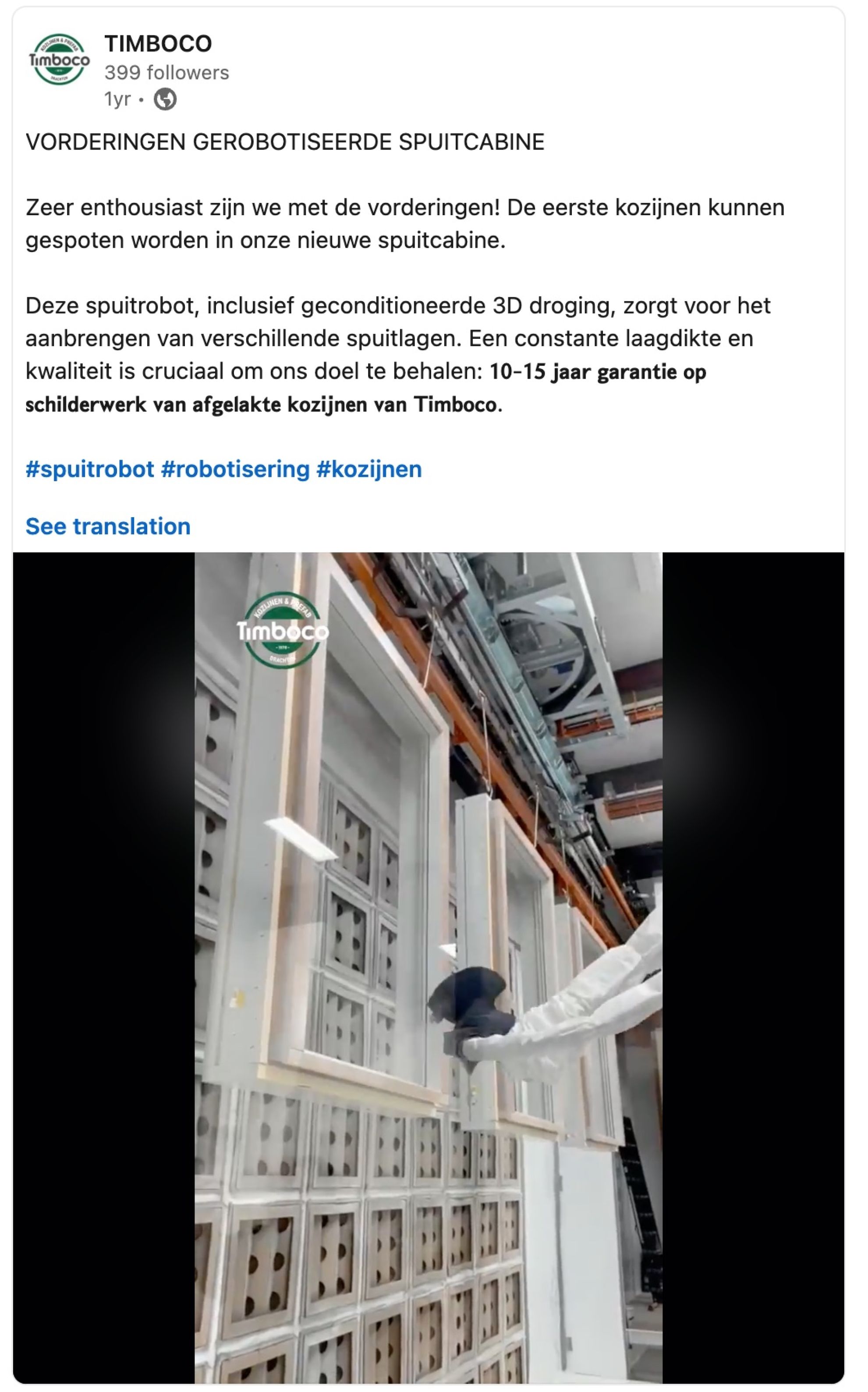 Wij feliciteren Timboco met hun nieuwe spuitcabine