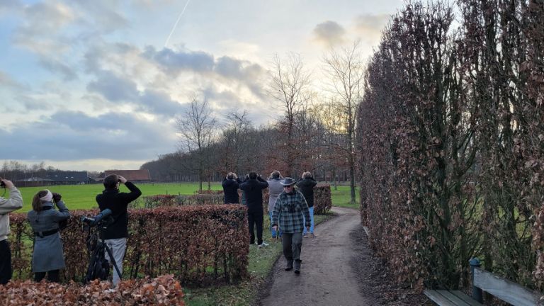 Vogels spotten groepsactiviteit tijdens heisessie of vergadering bij Kasteel De Vanenburg met vogelwachter Adriaan