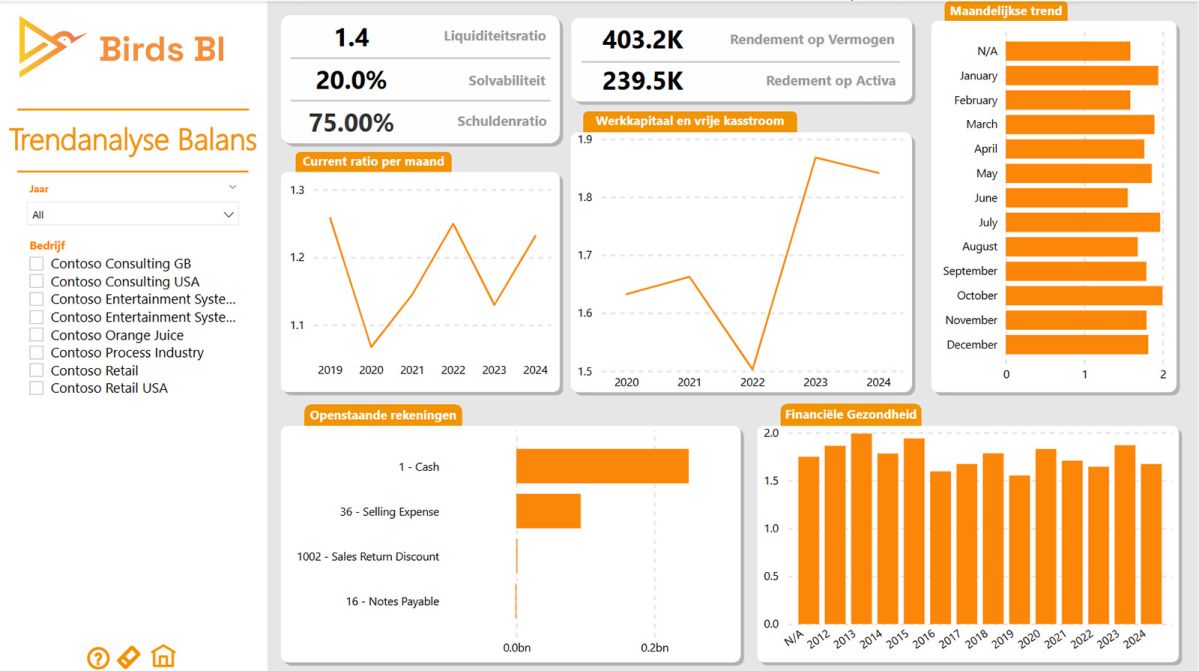 Power BI-dashboard voor Microsoft Dynamics - Finance - Trendanalyse Balans