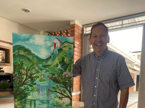 Pastor Carlos Colombia Gerrit Vreugdenhil schilderij liggende foto