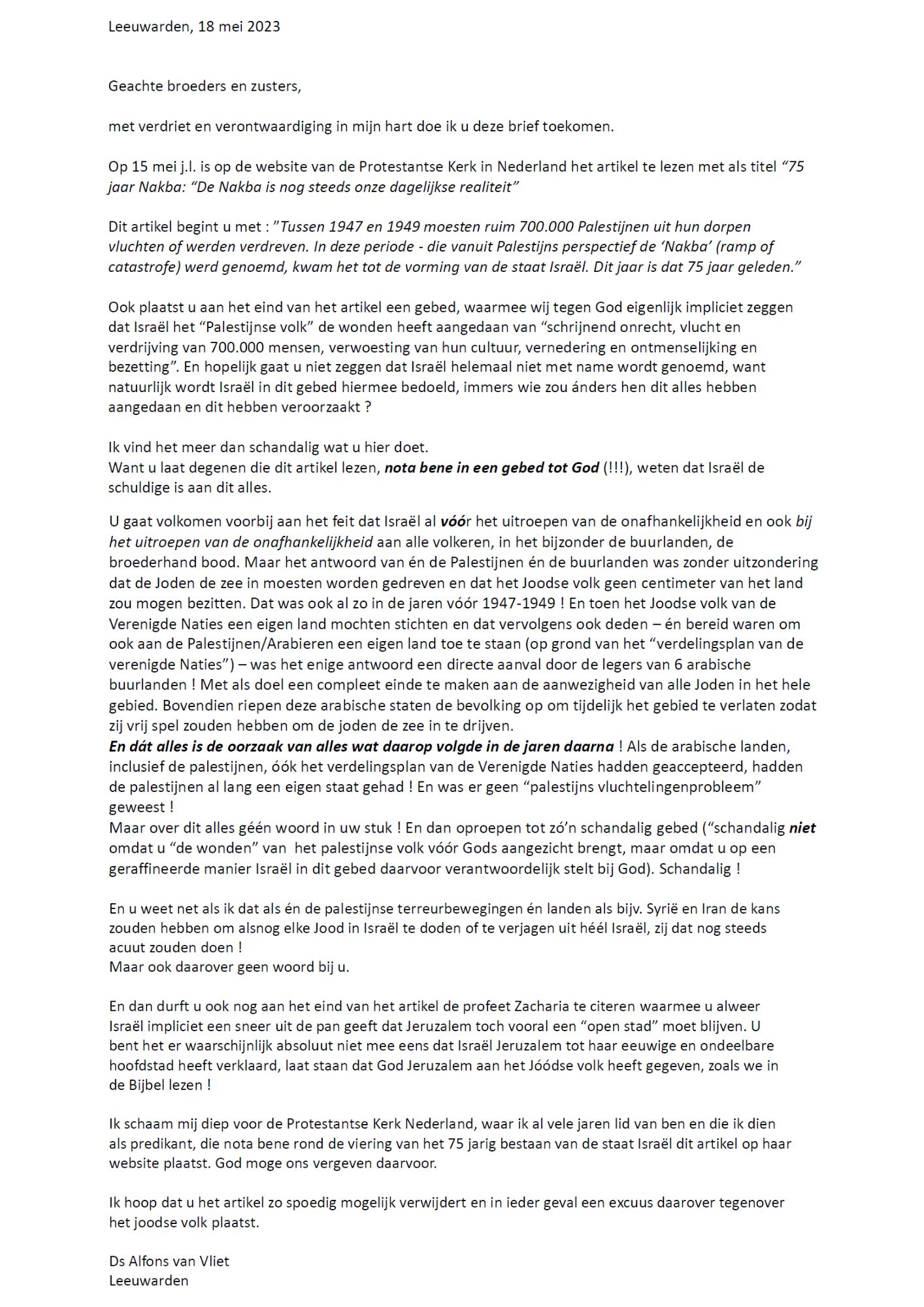 Brief aan PKN bestuur