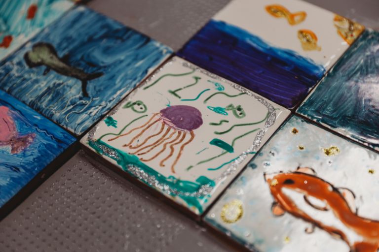 Hand painted tiles in art class Hand painted tiles in art class
