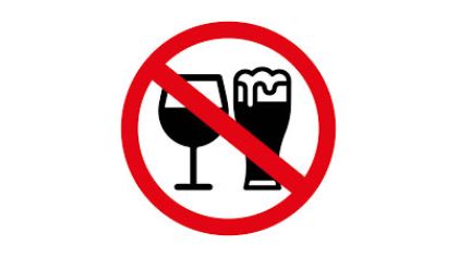 Icoon alcohol verboden Verbodsbord met glazen alcohol erachter