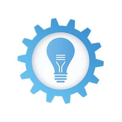 logo denk atelier radertje in het blauw met een lamp