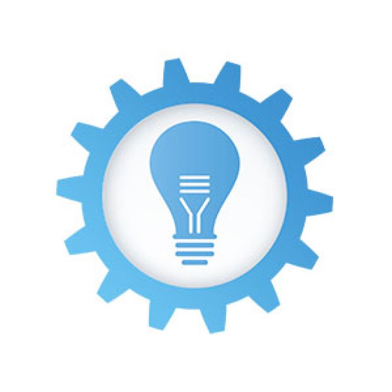 logo denk atelier radertje in het blauw met een lamp